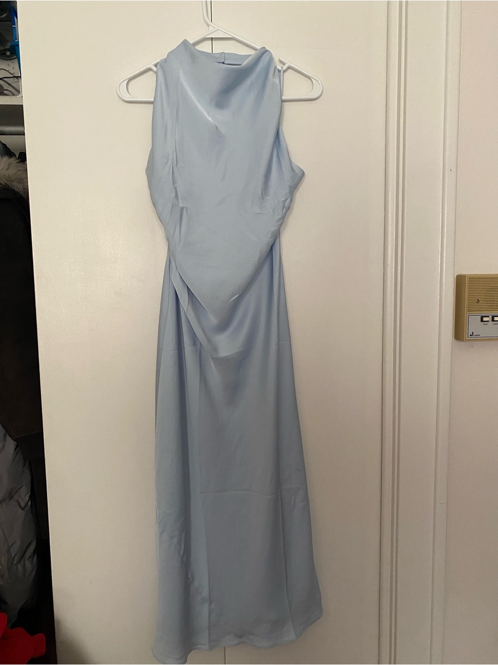 Aritzia satin audience dress size 4 Babaton Light Blue Midi Dress
